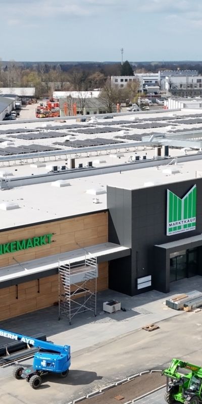 Lausitzpark Cottbus Drohnenaufnahme Marktkauf nah